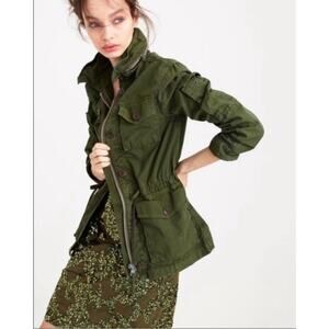J Crew Military Jacket Womens 8 Medium Broken In Cargo Oversized Boyfriend Green